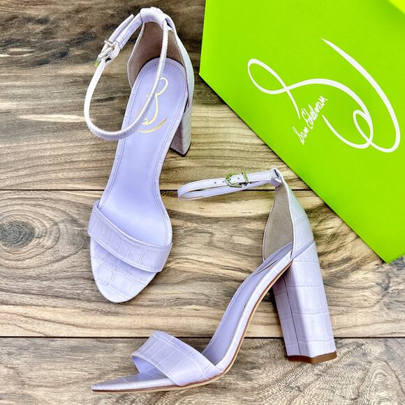 NIB Sam Edelman 8.5M Yaro Leather Ankle Strap Block Heel Sandals Lilac Croc - Picture 1 of 12